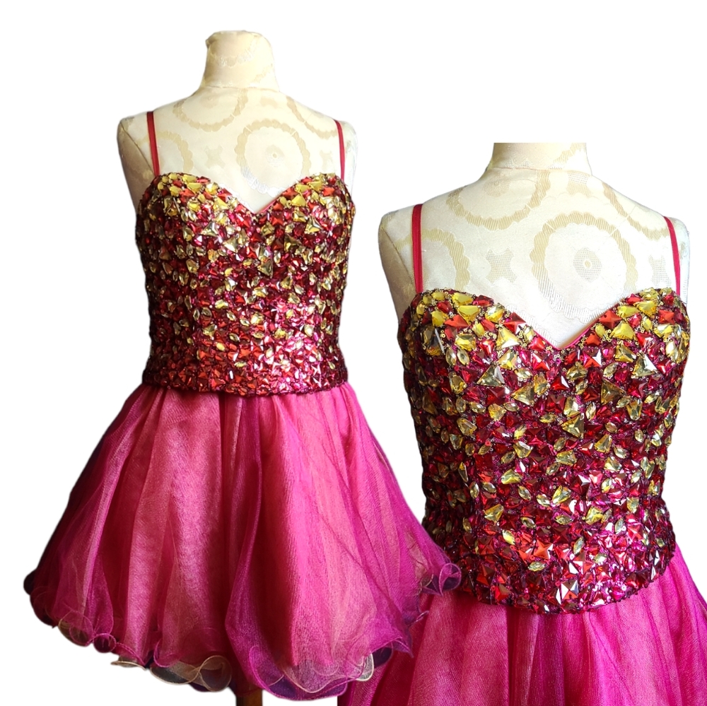 Dave And Johnny Bling  Jeweled Corset Mini Dress Puff Bottom Dress